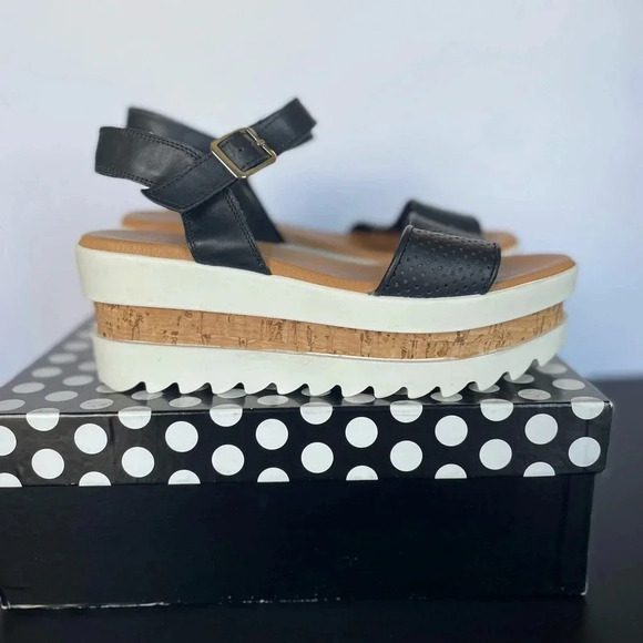 Piampiani Vera Pelle Ankle Strap Platform Sandals Black and White size 9 - Picture 9 of 13